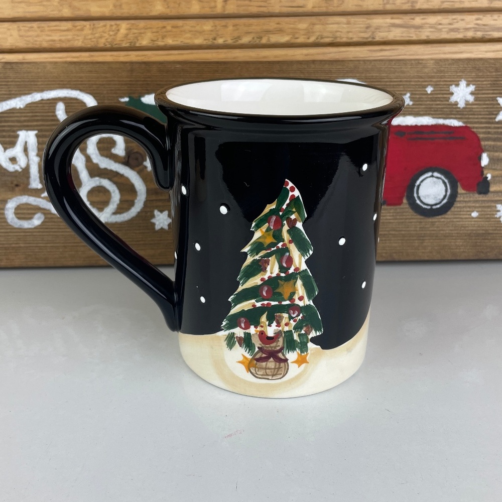 Certified International Becca Barton Black Ceramic Christmas Midnight Tree Mug